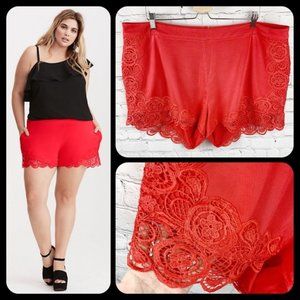 Torrid Bright Red Lace Trim Zip Back Chic Shorts